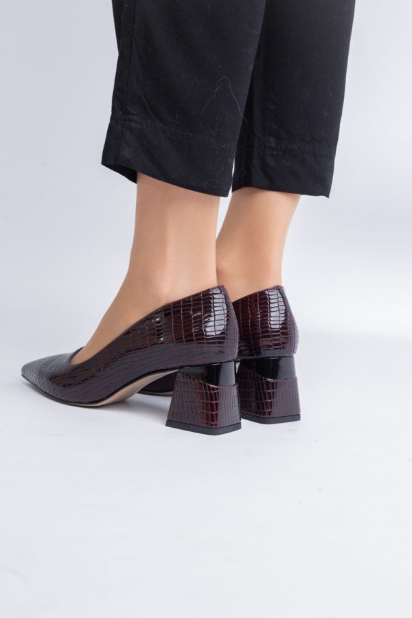 Pantofi Damă cu Toc Gros din Piele Ecologică texturată Vișiniu (BS51AY2402704) 9