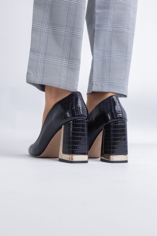 Pantofi Damă cu Toc Gros din Piele Ecologică texturată bleumarin BS20AY2402728 7