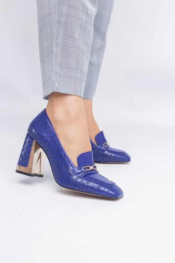 Pantofi Damă cu Toc Gros din Piele Ecologică texturată albastru BS25AY2402724 175