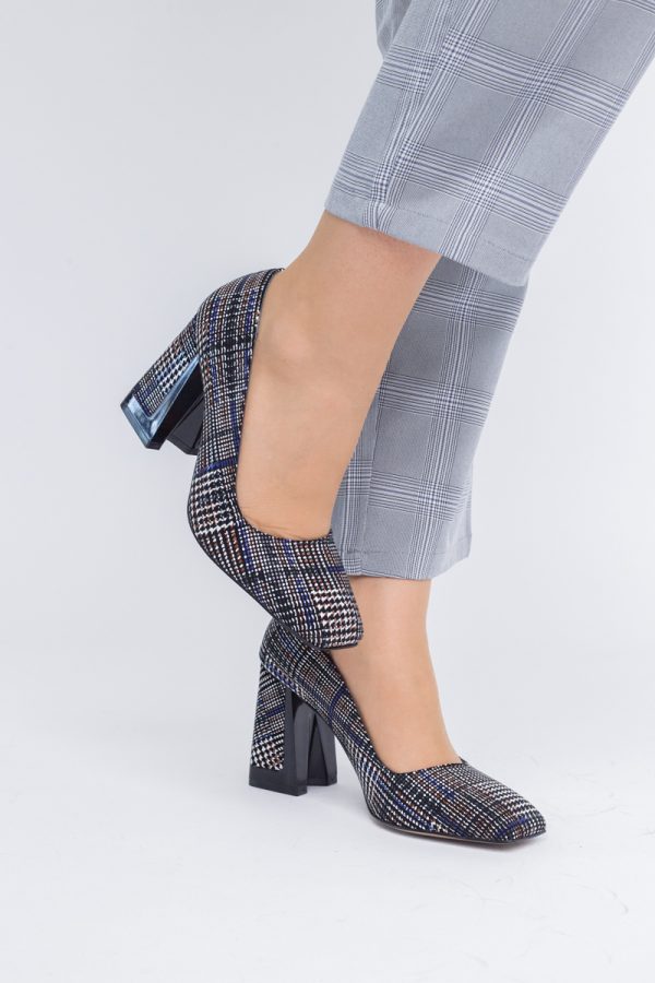 Pantofi Damă cu Toc Gros din Piele Ecologică texturată zebrat BS01-1AY2402753 5