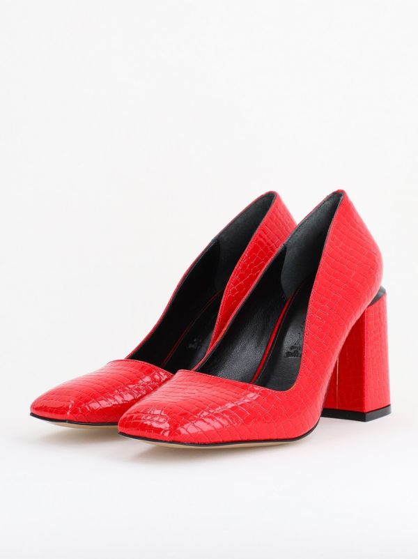Pantofi Damă cu Toc Gros din Piele Ecologică texturată roșu lac BS01AY2402749 8