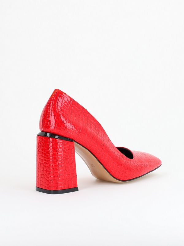 Pantofi Damă cu Toc Gros din Piele Ecologică texturată roșu lac BS01AY2402749 12