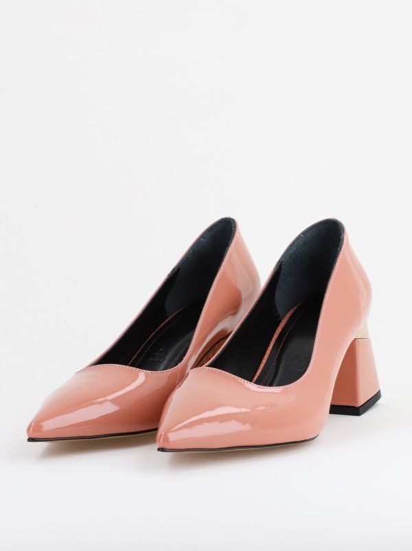 Pantofi Damă cu Toc Gros din Piele Eco Roz somon (BS52AY2402700) 8