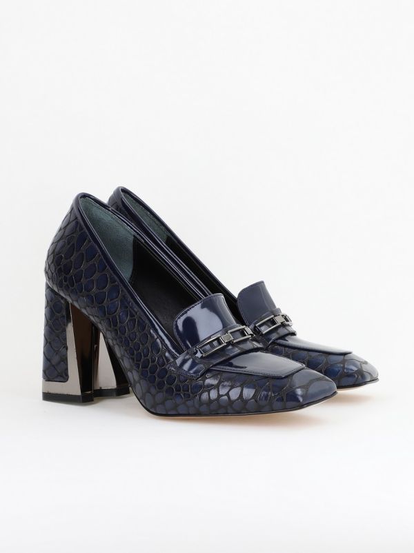 Pantofi Damă cu Toc Gros din Piele Ecologică texturată bleumarin BS25AY2402721 8