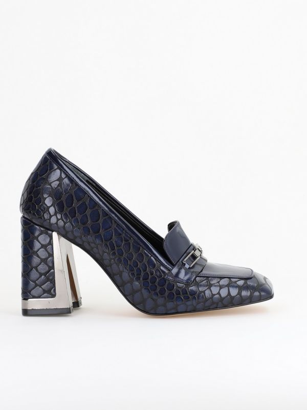 Pantofi Damă cu Toc Gros din Piele Ecologică texturată bleumarin BS25AY2402721 10