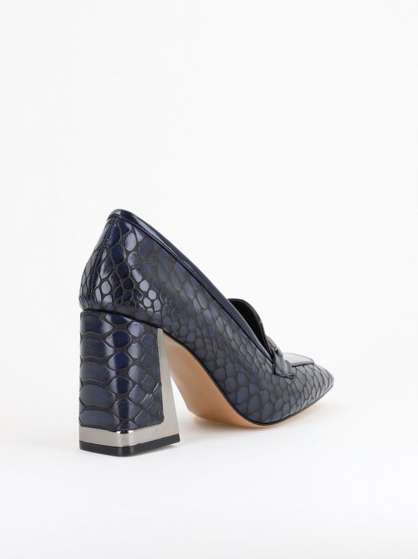Pantofi Damă cu Toc Gros din Piele Ecologică texturată bleumarin BS25AY2402721 12