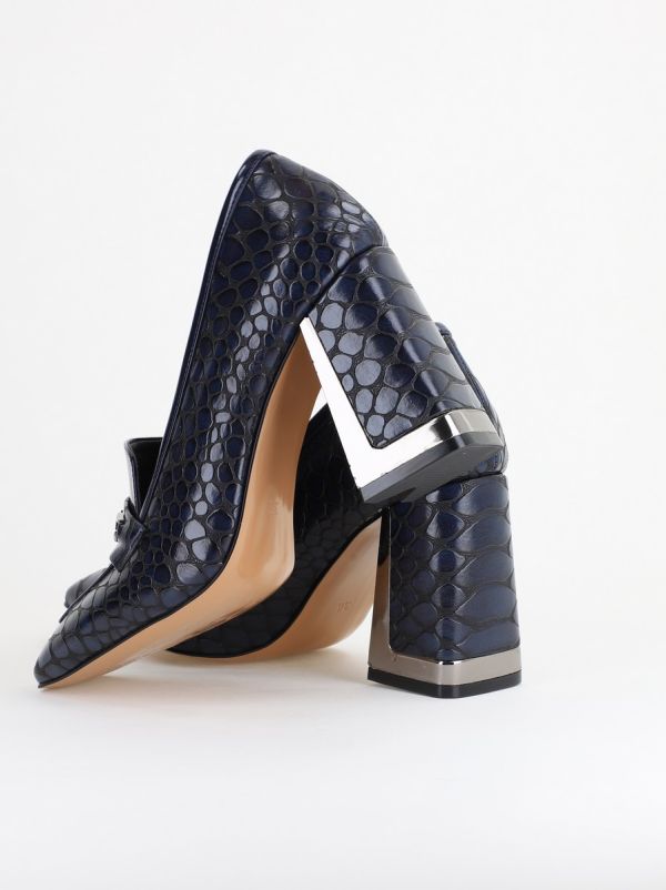 Pantofi Damă cu Toc Gros din Piele Ecologică texturată bleumarin BS25AY2402721 6