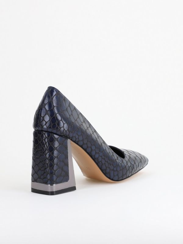 Pantofi Damă cu Toc Gros din Piele Ecologică texturată bleumarin BS02AY2402754 9