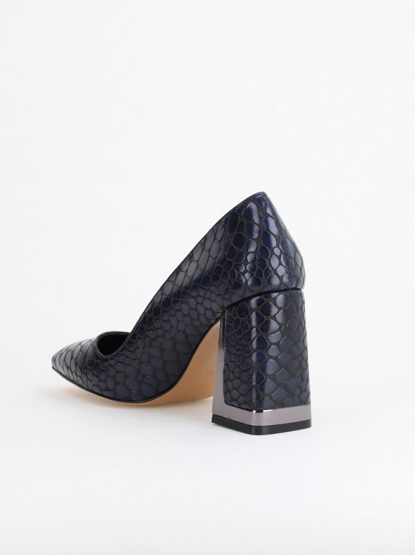 Pantofi Damă cu Toc Gros din Piele Ecologică texturată bleumarin BS02AY2402754 10