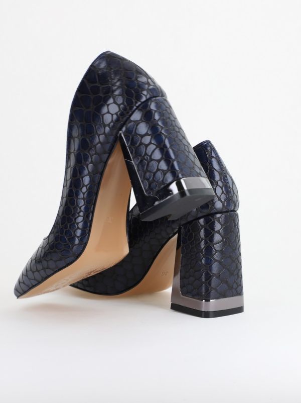 Pantofi Damă cu Toc Gros din Piele Ecologică texturată bleumarin BS02AY2402754 5