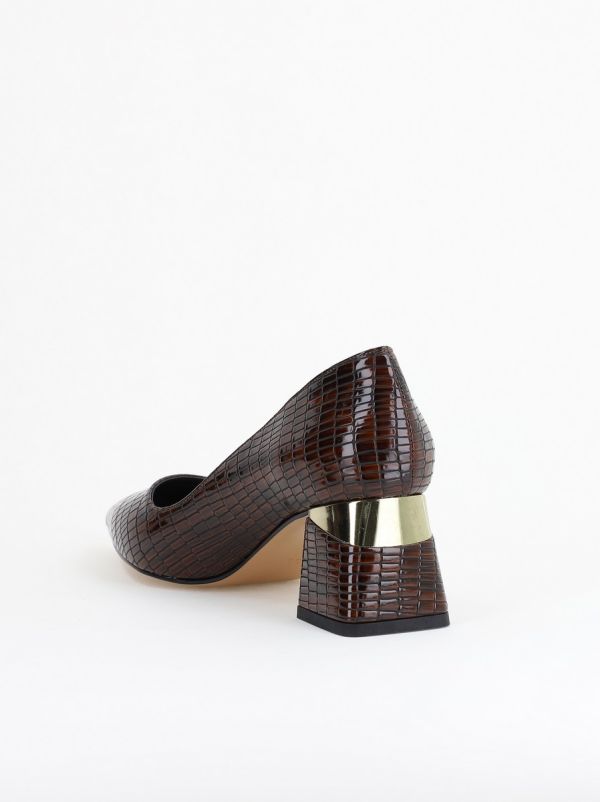 Pantofi Damă cu Toc Gros din Piele Ecologică texturată Cafeniu (BS51AY2402705) 13