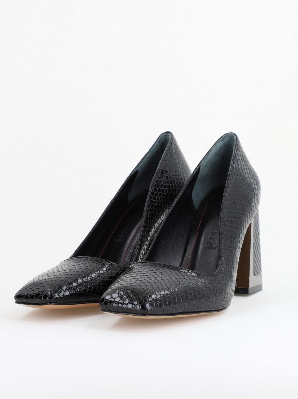 Pantofi Damă cu Toc Gros din Piele Ecologică texturată negru BS20AY2402726 8