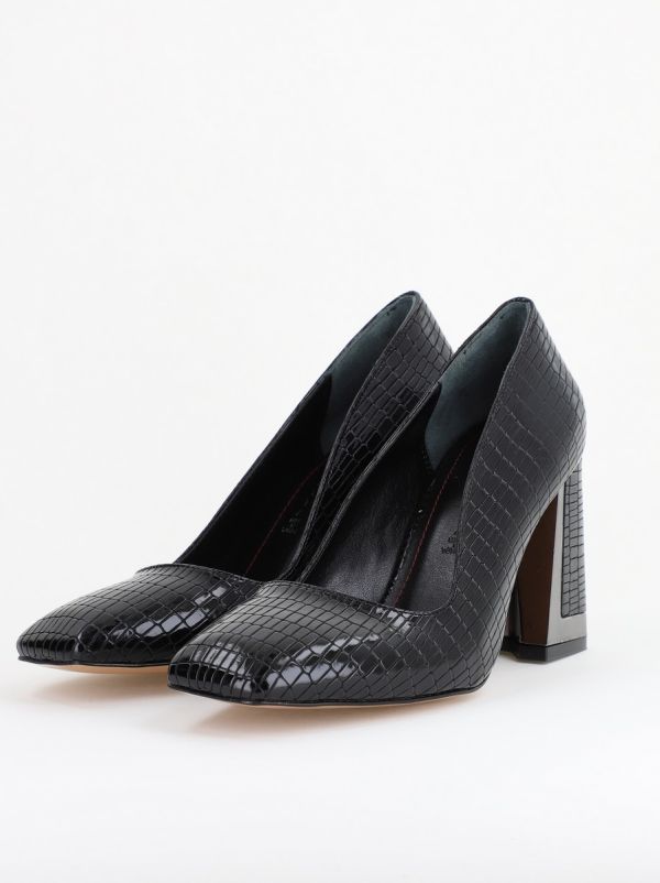 Pantofi Damă cu Toc Gros din Piele Ecologică texturată negru BS20AY2402735 6