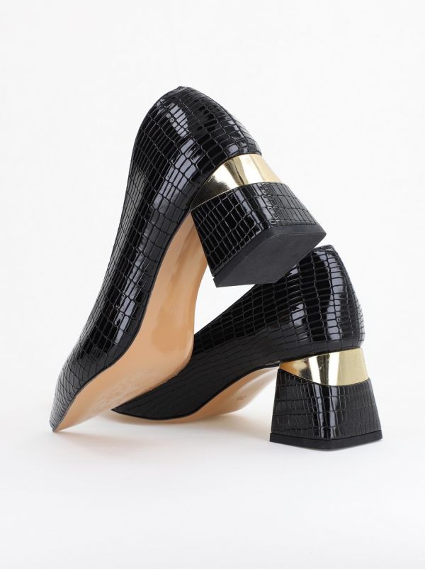 Pantofi Damă cu Toc Gros din Piele Ecologică texturată Negru(BS51AY2402708) 6