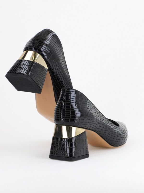 Pantofi Damă cu Toc Gros din Piele Ecologică texturată Negru(BS51AY2402708) 8