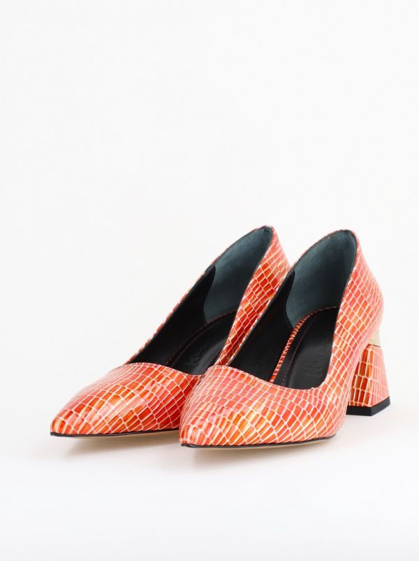 Pantofi Damă cu Toc Gros din Piele Ecologică texturată Portocaliu (BS51AY2402706) 9