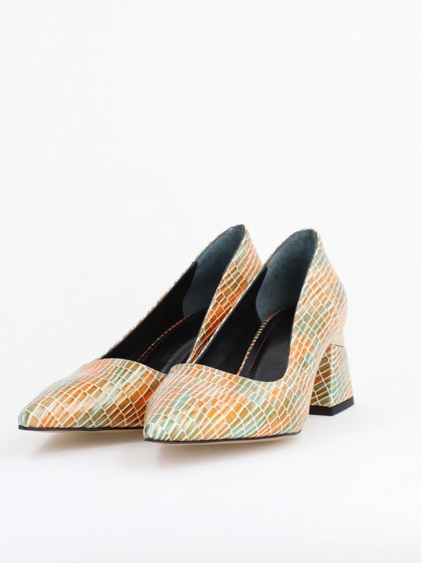 Pantofi Damă cu Toc Gros din Piele Ecologică texturată verde(BS51AY2402707) 9