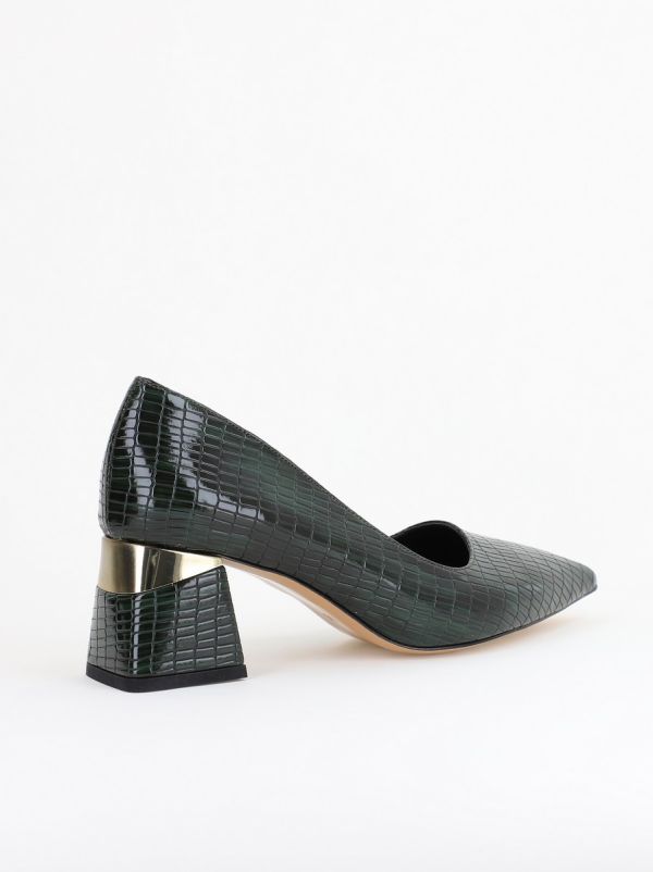 Pantofi Damă cu Toc Gros din Piele Ecologică texturată Verde petrol (BS51AY2402710) 11