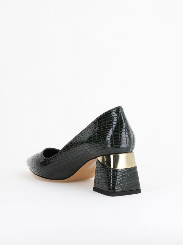 Pantofi Damă cu Toc Gros din Piele Ecologică texturată Verde petrol (BS51AY2402710) 12