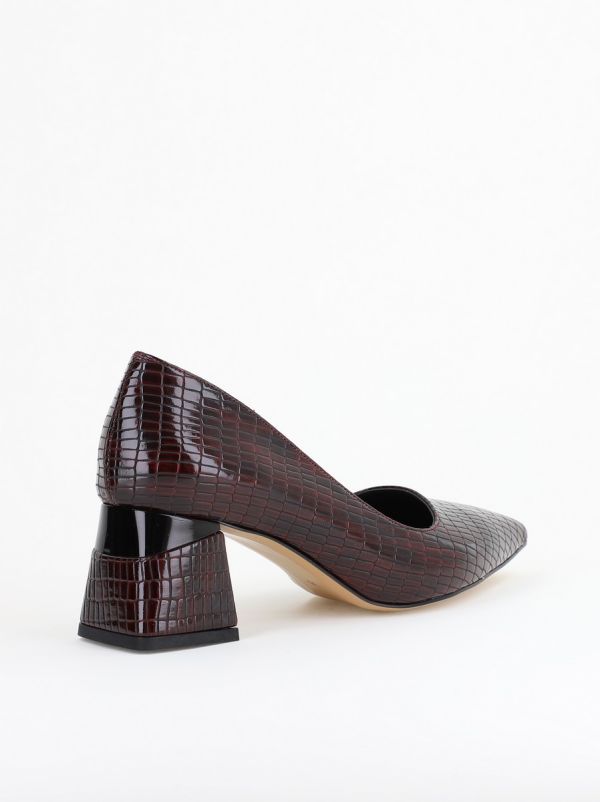 Pantofi Damă cu Toc Gros din Piele Ecologică texturată Vișiniu (BS51AY2402704) 12