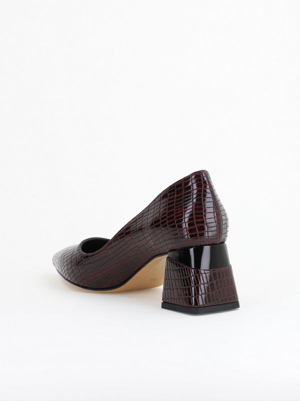 Pantofi Damă cu Toc Gros din Piele Ecologică texturată Vișiniu (BS51AY2402704) 11
