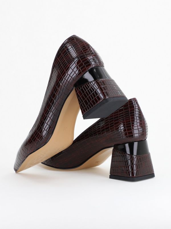 Pantofi Damă cu Toc Gros din Piele Ecologică texturată Vișiniu (BS51AY2402704) 6