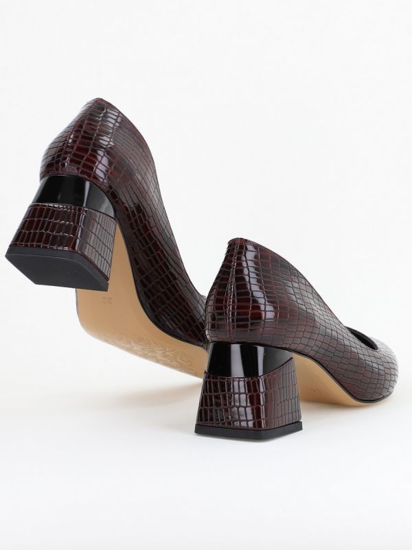Pantofi Damă cu Toc Gros din Piele Ecologică texturată Vișiniu (BS51AY2402704) 8