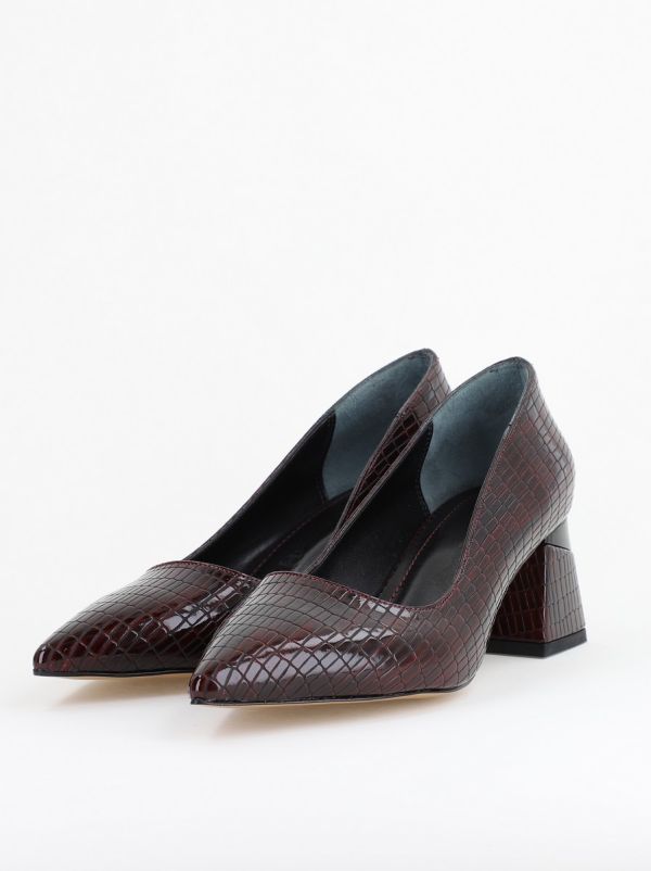 Pantofi Damă cu Toc Gros din Piele Ecologică texturată Vișiniu (BS51AY2402704) 10