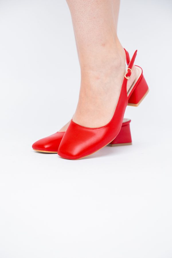 Pantofi Damă cu Toc Gros din Piele Ecologică culoare rosu(BS420AY2404133) 175