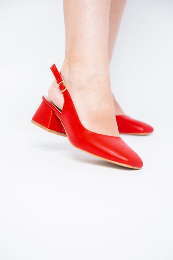 Pantofi Damă cu Toc Gros din Piele Ecologică culoare rosu(BS420AY2404133) 173