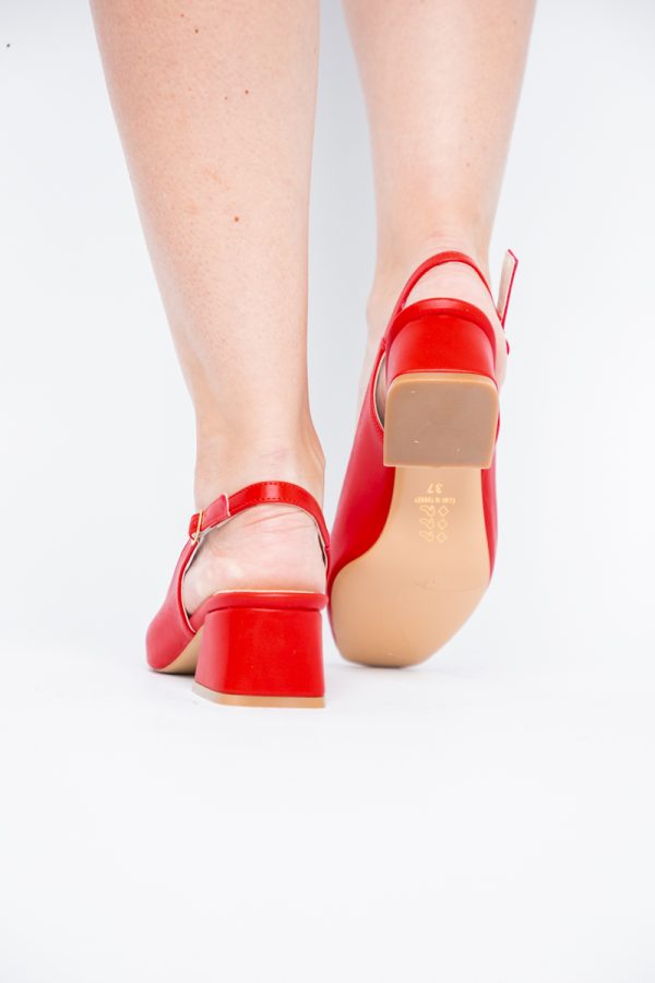 Pantofi Damă cu Toc Gros din Piele Ecologică culoare rosu(BS420AY2404133) 177