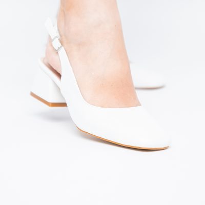 Pantofi Damă cu Toc Gros din Piele Ecologică culoare alb (BS420AY2404136)