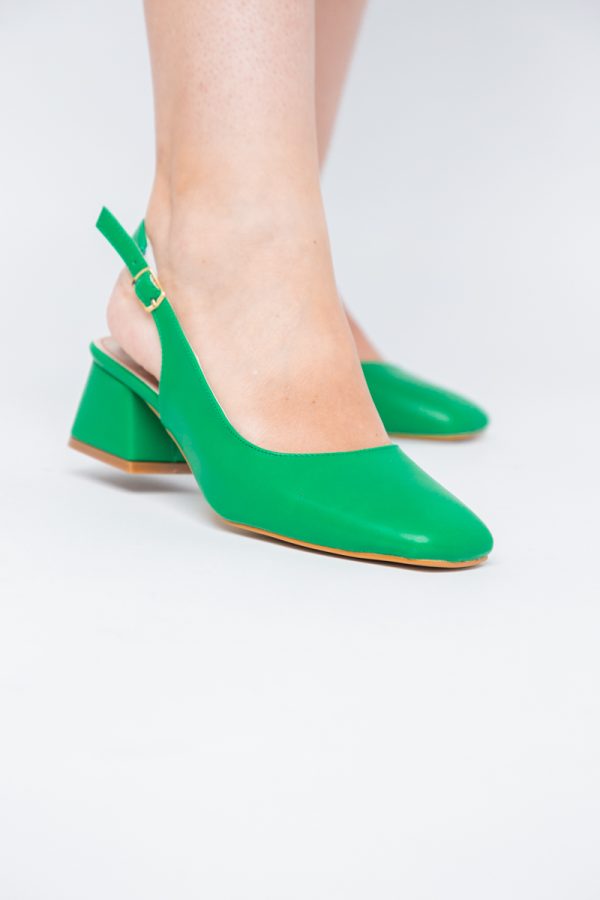 Pantofi Damă cu Toc Gros din Piele Ecologică culoare verde mat (BS420AY2404138) 173