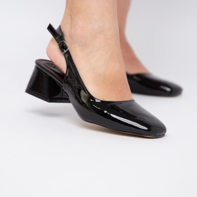 Pantofi Damă cu Toc Gros din Piele Ecologică culoare negru (BS420AY2404139)