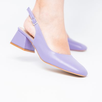 Pantofi Damă cu Toc Gros din Piele Ecologică culoare violet (BS420AY2404129)