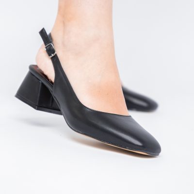 Pantofi Damă cu Toc Gros din Piele Ecologică culoare negru (BS420AY2404128)
