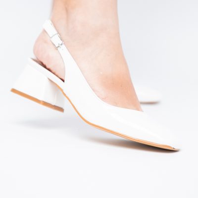 Pantofi Damă cu Toc Gros din Piele Ecologică culoare alb(BS420AY2404132)