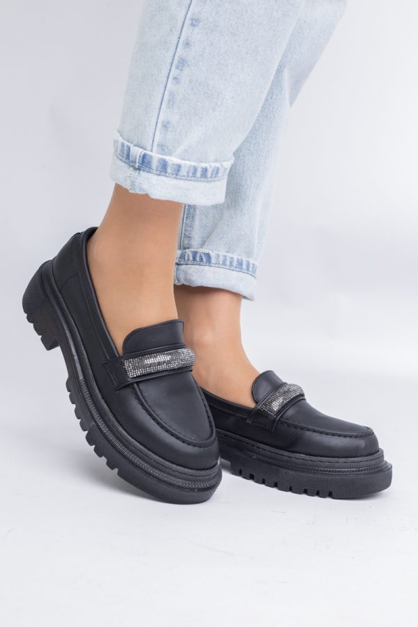 Pantofi Loafers Dama Piele Eco Negru mat Varf Rotund - BS206AY2402770 5