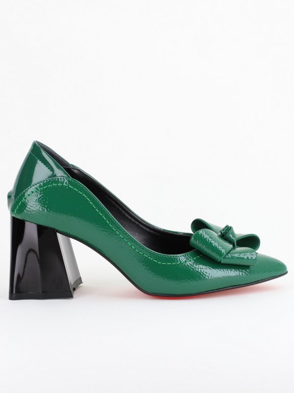 Pantofi Damă cu Toc din Piele Ecologică cu fundiță verde lucios (BS2000D2403852) 9