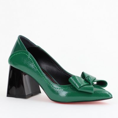 Pantofi Damă cu Toc din Piele Ecologică cu fundiță verde lucios (BS2000D2403852)