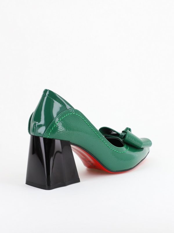 Pantofi Damă cu Toc din Piele Ecologică cu fundiță verde lucios (BS2000D2403852) 7