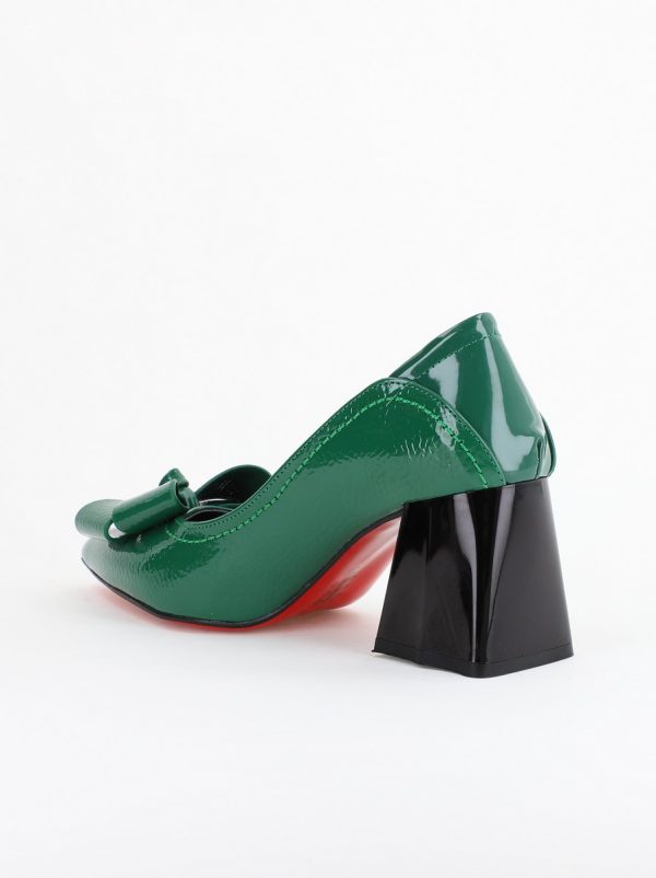 Pantofi Damă cu Toc din Piele Ecologică cu fundiță verde lucios (BS2000D2403852) 8
