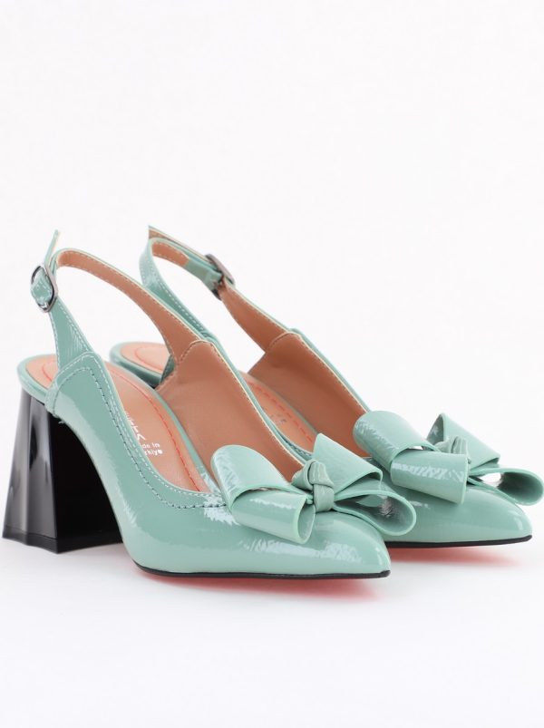 Pantofi damă Menta cu Toc Eleganti Decupați cu Fundiță din Piele Ecologică 121