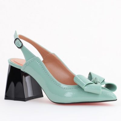 Pantofi damă Menta cu Toc Eleganti Decupați cu Fundiță din Piele Ecologică