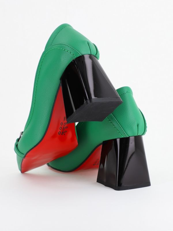 Pantofi Damă cu Toc Gros din Piele Ecologică cu Elemente Metalice Verde (BS2004D2402772) 6