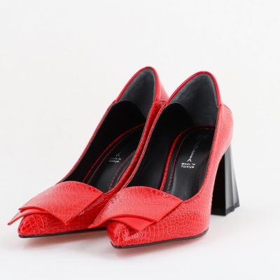 Pantofi Damă cu Toc Gros din Piele Ecologică Roșu (BS2002D2403832)