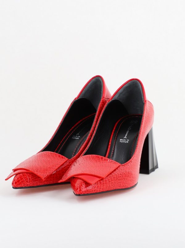 Pantofi Damă cu Toc Gros din Piele Ecologică Roșu (BS2002D2403832) 6
