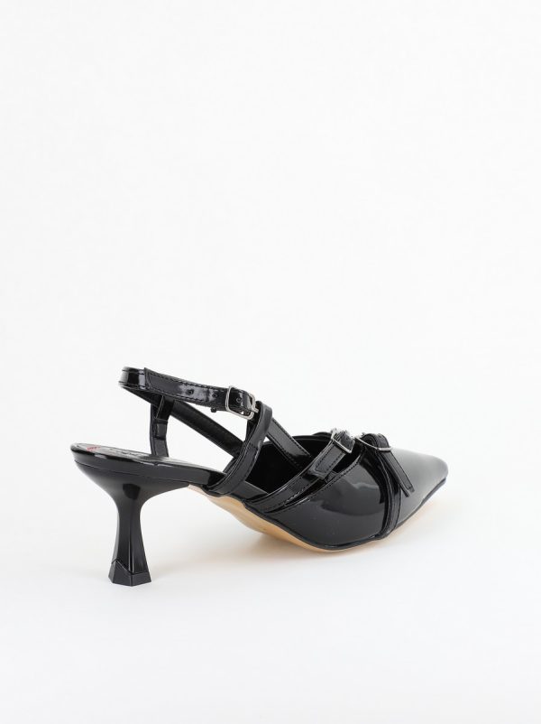 Pantofi Damă cu Toc Subțire din Piele Ecologică cu cataramă Negru BS100AY2403856 13