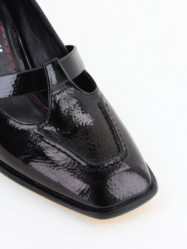 Pantofi Dama Piele Eco Vartf Drept cu Toc Gros Negru lucios BS1254PT2402762 8