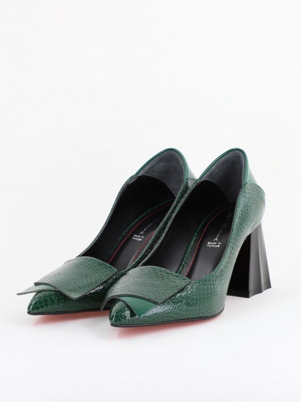 Pantofi Damă cu Toc Gros din Piele Ecologică Verde (BS2002D2402761) 6